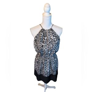 Express Leopard Print Keyhole Halter Neckline Mini Dress
